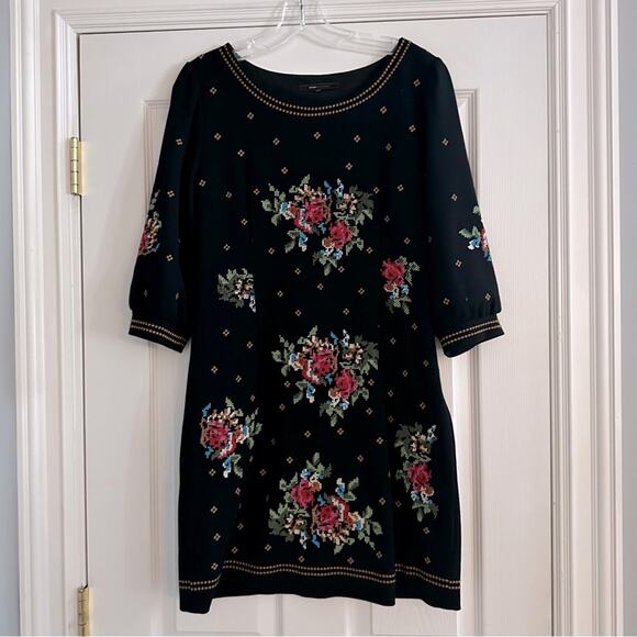 BCBG Maxazria Embroidered Dress Black Boho Sheath Statement Western BCBG Small - Picture 8 of 12